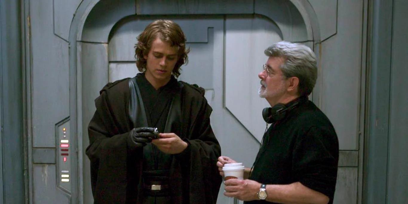 Hayden Christensen et George Lucas sur le tournage de
