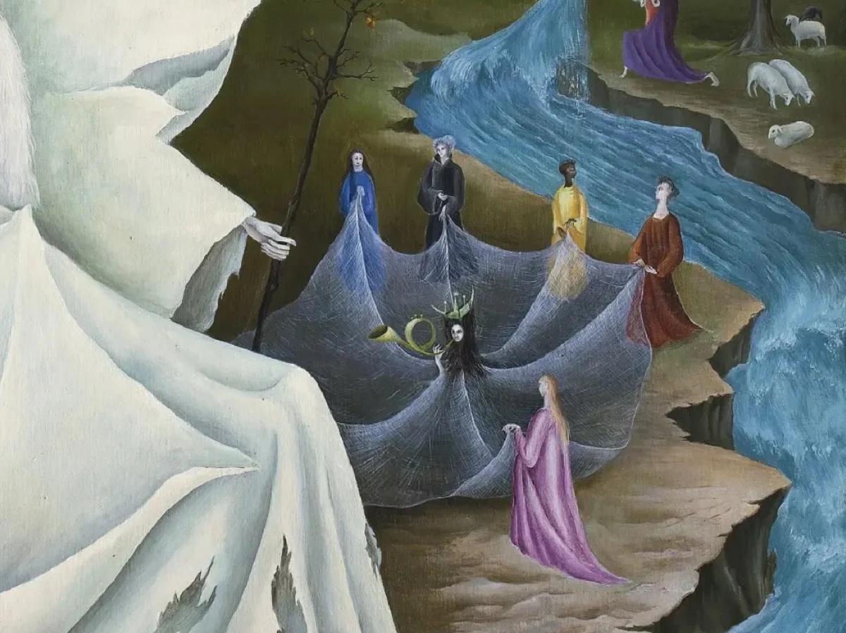 Détail de « La Tentation de Saint Antoine » de Leonora Carrington, avec la reine de Saba et ses servantes (image : Arthive.com)