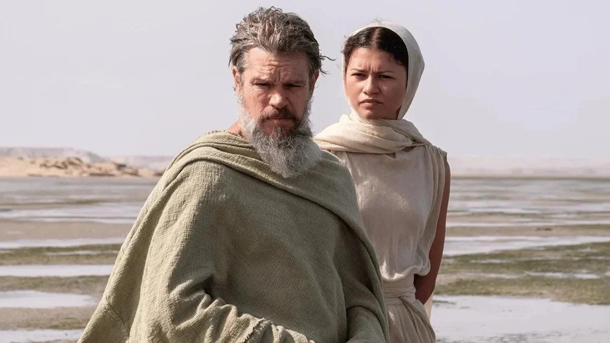 Matt Damon dans le rôle d'Odyssée et Zendaya dans le rôle de la déesse Athéna