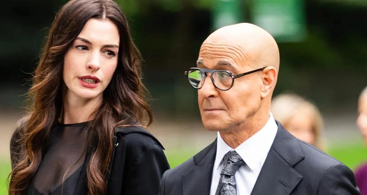 Anne Hathaway et Stanley Tucci sur le tournage de