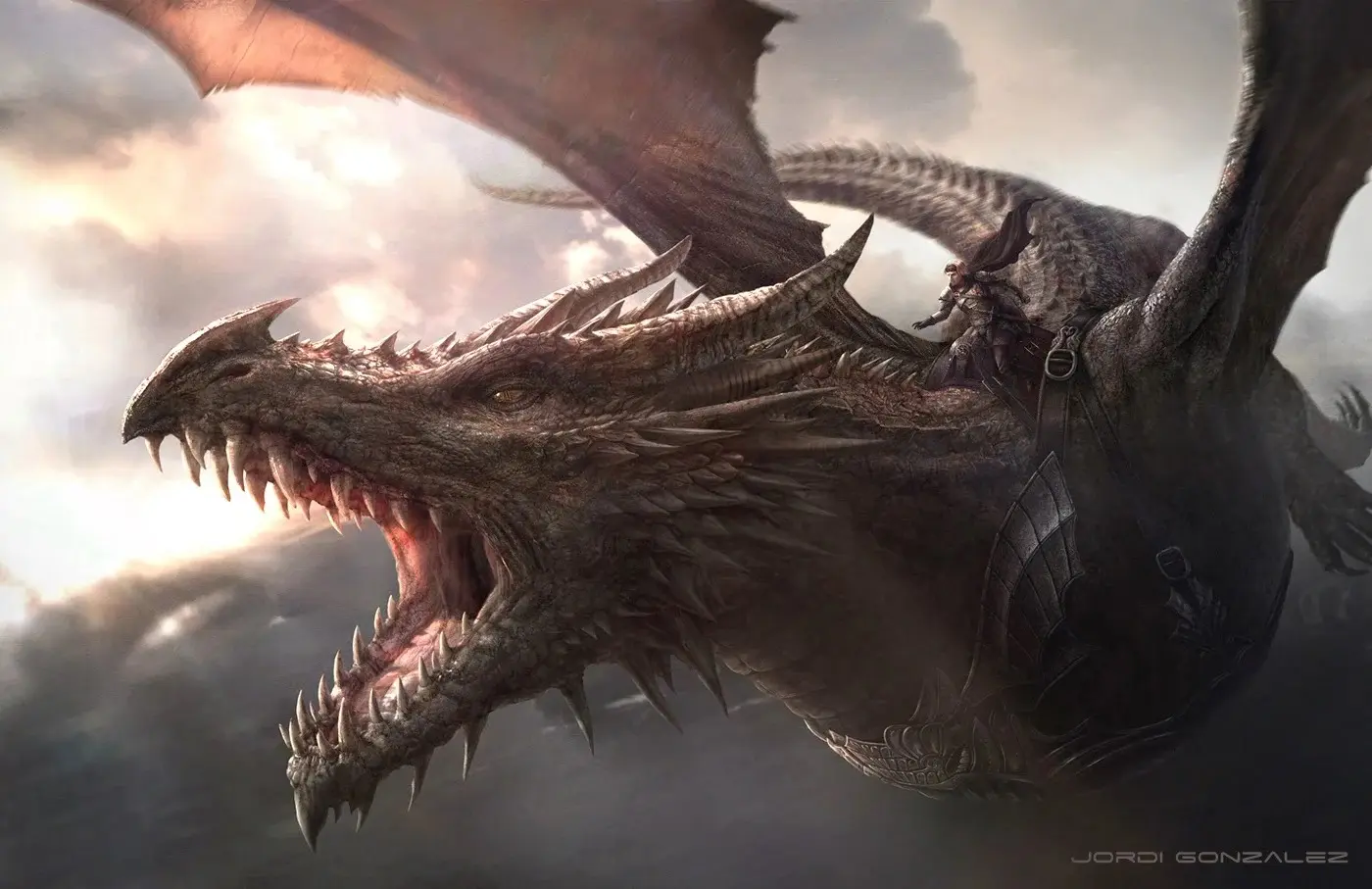 Aegon chevauchant Balerion, illustration de Jordi Gonzalez