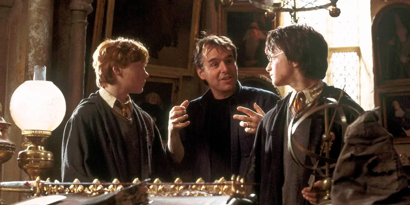 Rupert Grint, Chris Columbus et Daniel Radcliffe (image : Everett Collection)